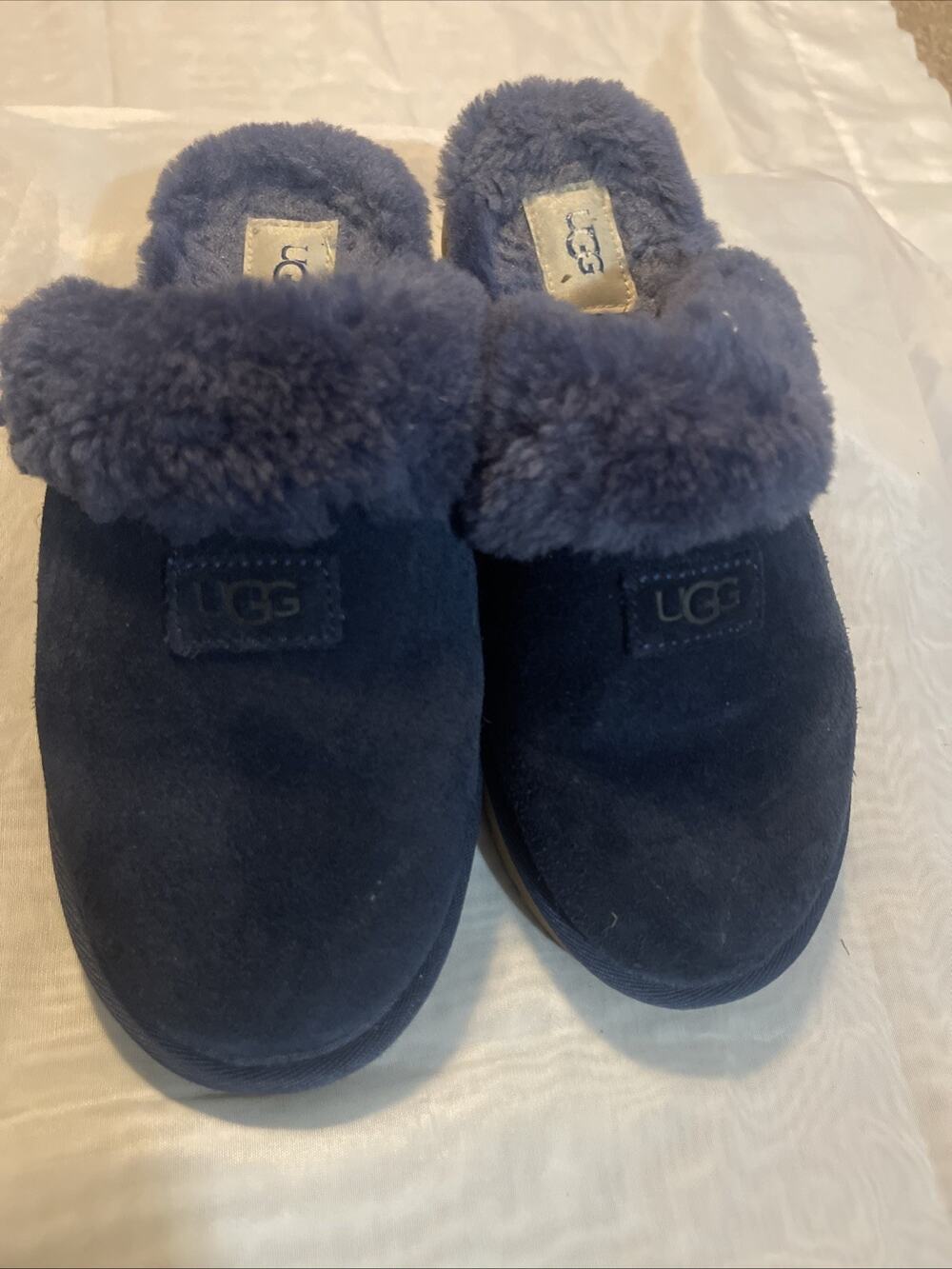 Ugg Blue Slipper Clog Women’s 7 Shearling Lined Coquette Fluffy Slip On